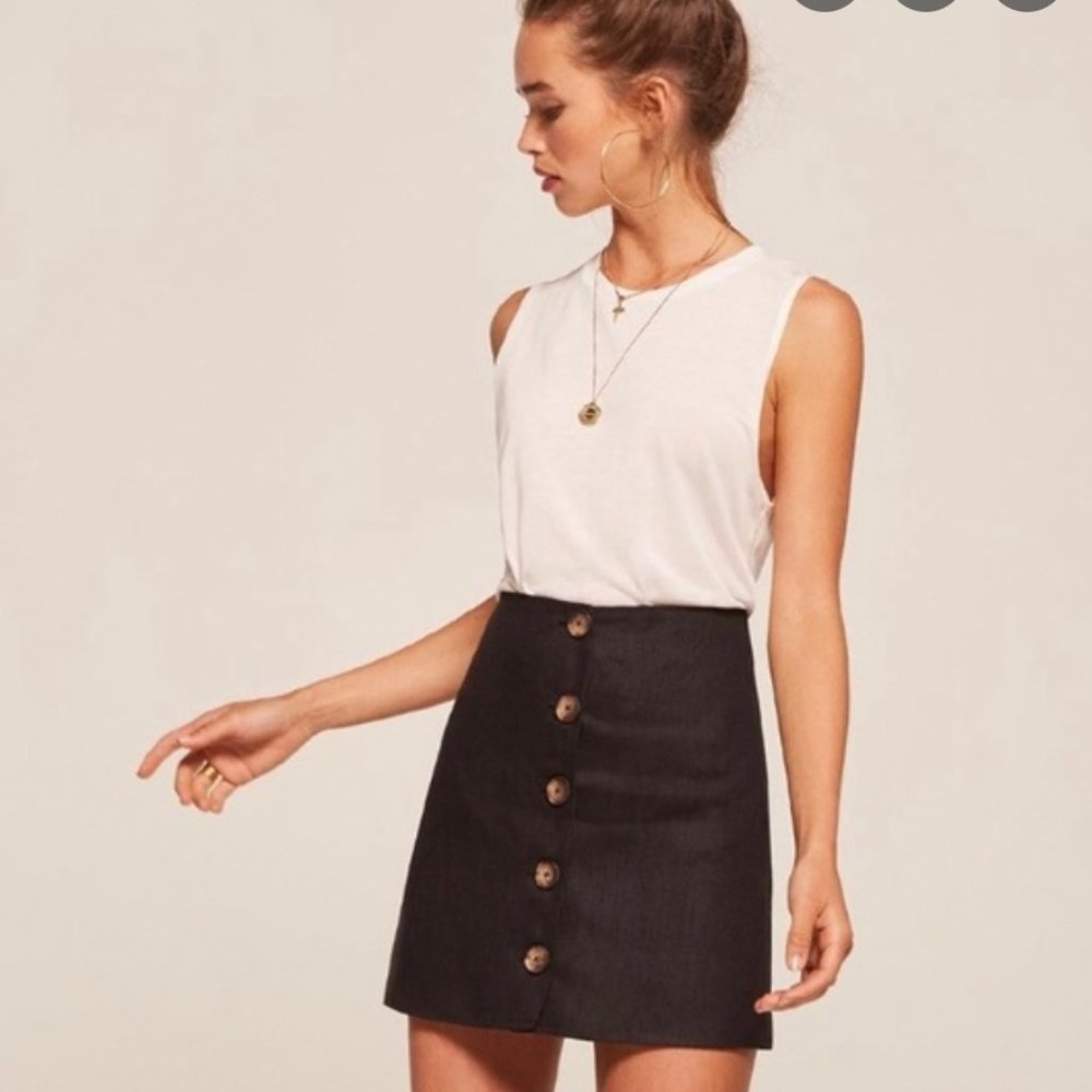 Reformation Candy Linen Button Up Skirt